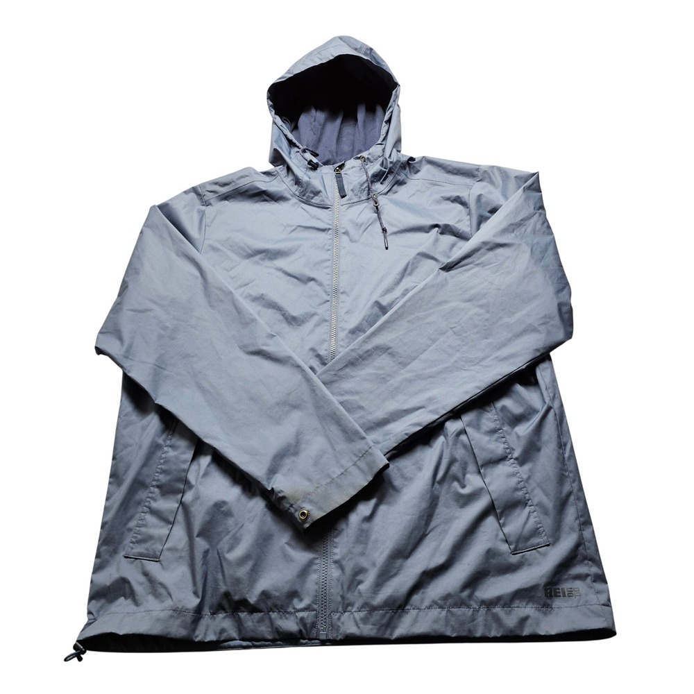REI Co-op Windbreaker Jacket Mens L Gray Hooded Full Zip Outdoor Hiking 4783
